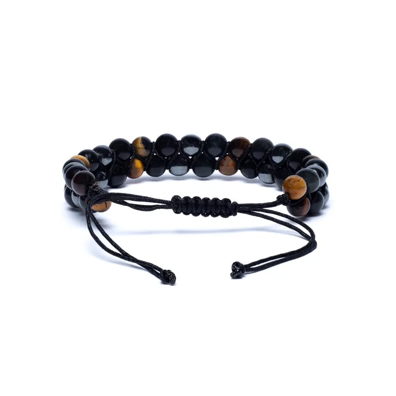 Armband, Hematit – Obsidian – Tigeröga, justerbart