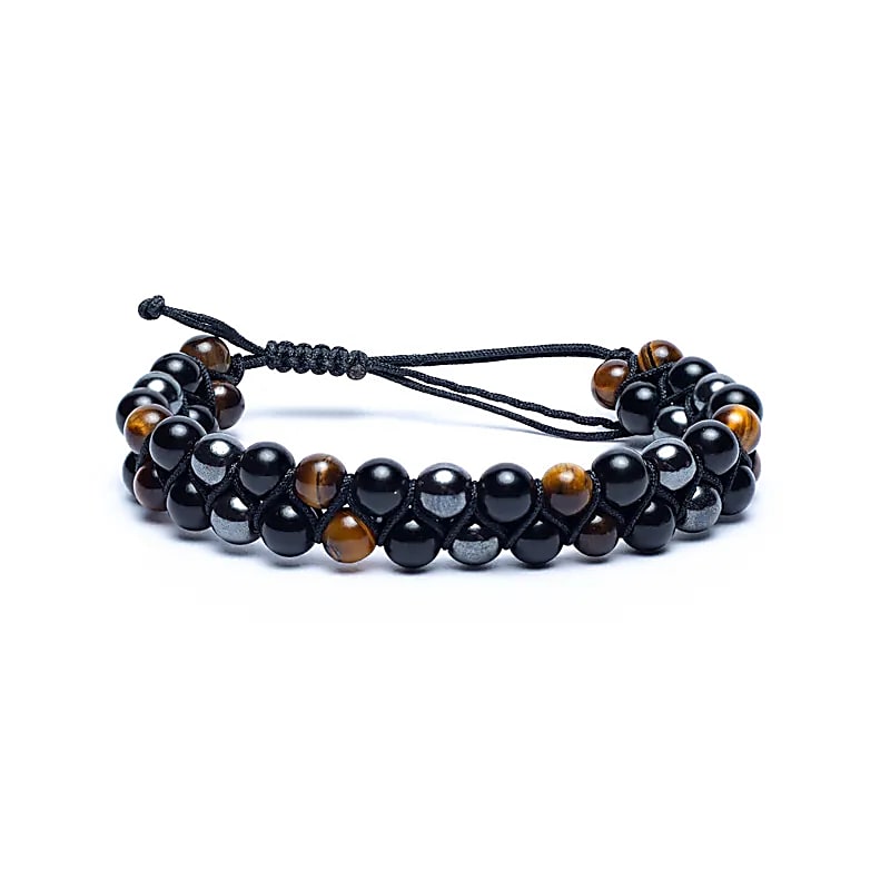 Armband, Hematit – Obsidian – Tigeröga, justerbart