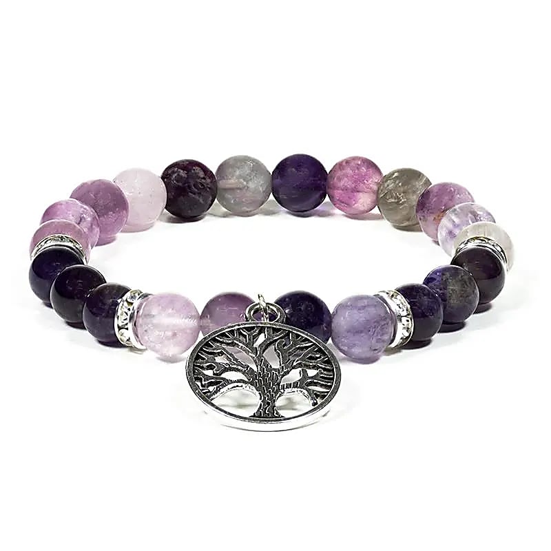 Armband "Fluorit och Amethyst med Livets Träd"