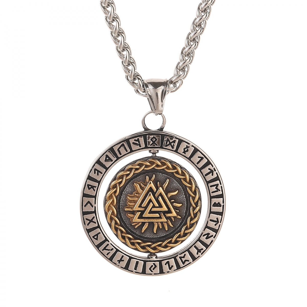 Viking Rotating Necklace – Vegvisir och Valknut-symbol